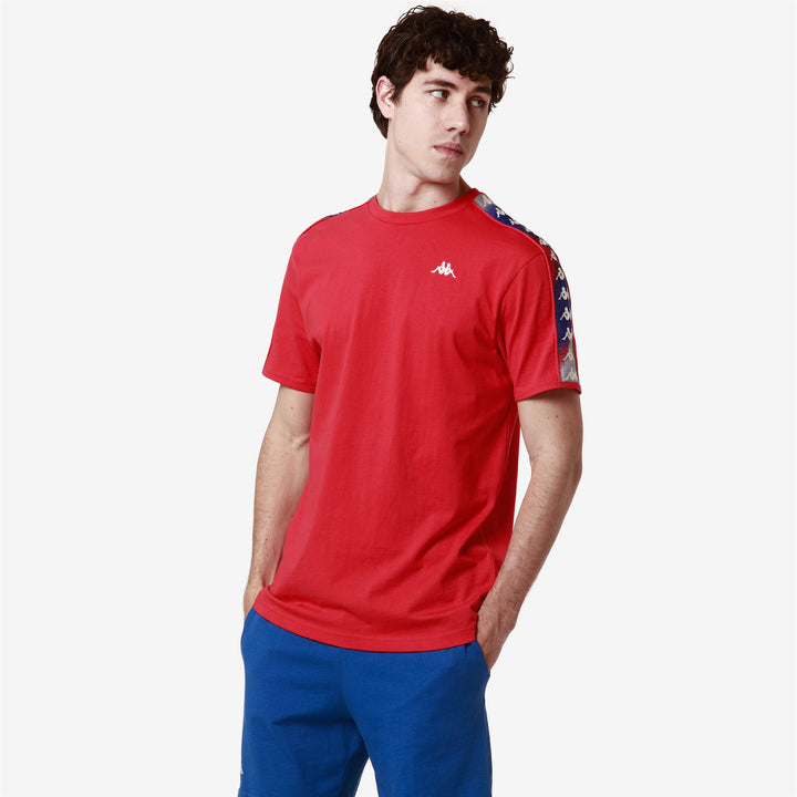T-ShirtsTop Man 222 BANDA LILOGT T-Shirt GRAPHIK TAPE RED-BLUE ROYAL-GREY Dressed Front Double		