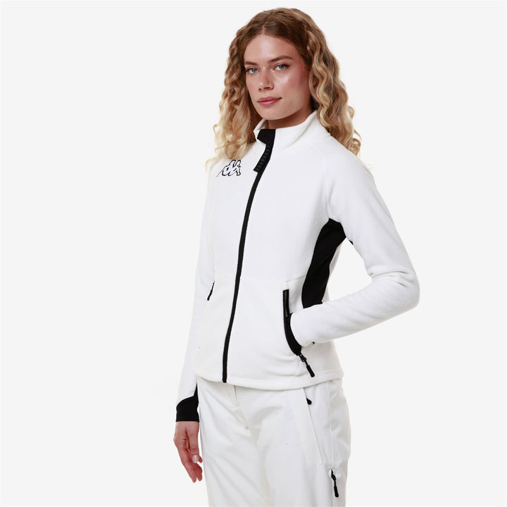 Fleece Woman 6CENTO 688N Jacket WHITE MILK - BLACK Dressed Front Double		