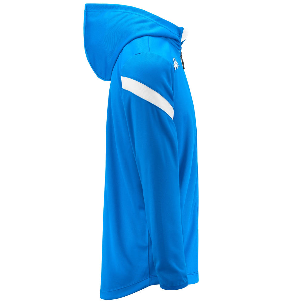 Fleece Man KAPPA4FOOTBALL DOLVE Hoodie Full Zip BLUE SAPPHIRE-WHITE Dressed Front (jpg Rgb)	