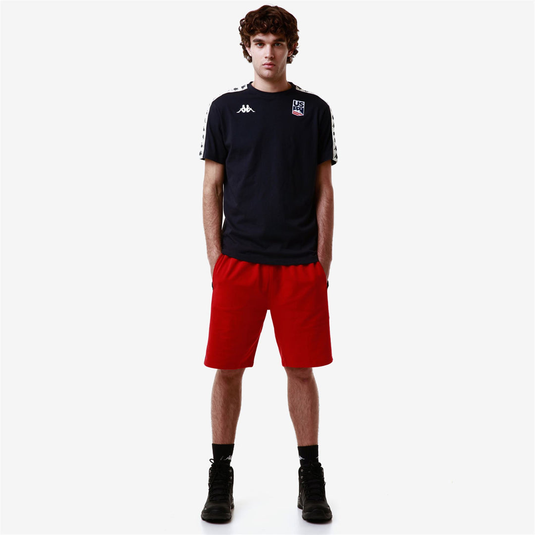 Shorts Unisex ALOZIP USA US Sport  Shorts RED-BLUE DK NAVY Dressed Back (jpg Rgb)		