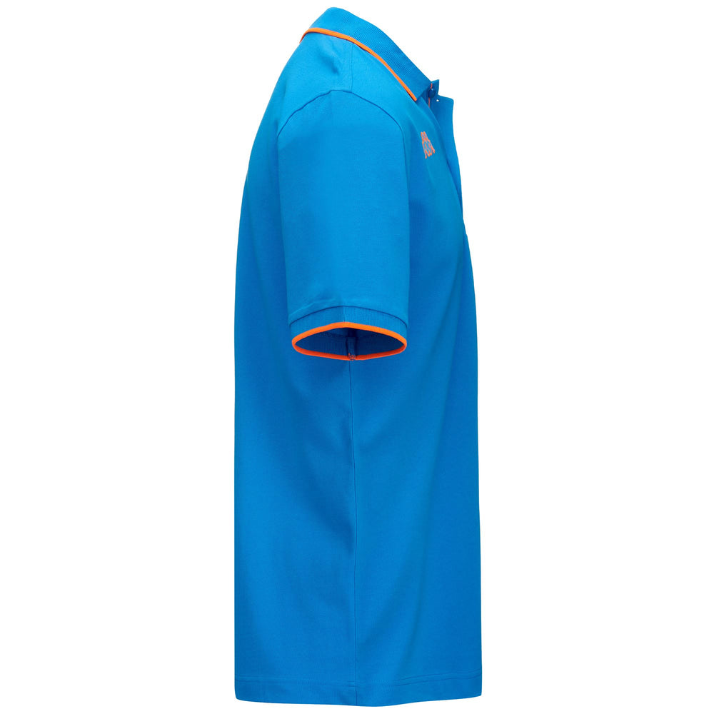 Polo Shirts Man LOGO FLU Polo BLUE MALIBU - NEON ORANGE Dressed Front (jpg Rgb)	