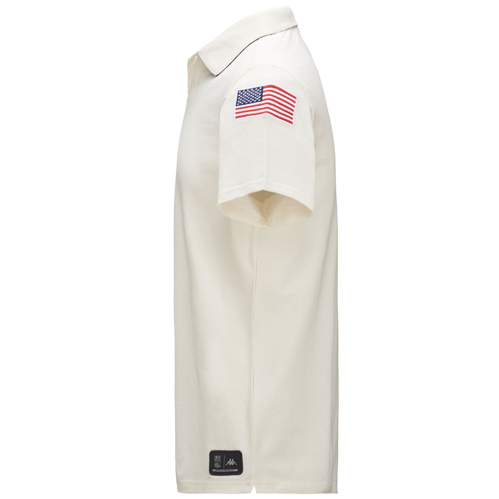 Polo Shirts Unisex ANGAT USA US Polo WHITE MILK-BLUE DK NAVY Dressed Front (jpg Rgb)	