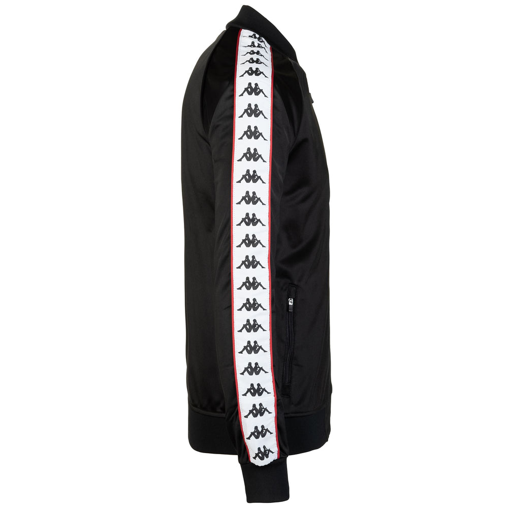 Fleece Man 222 BANDA  BOMBER SLIM Jacket BLACK - WHITE - RED RACING Dressed Front (jpg Rgb)	