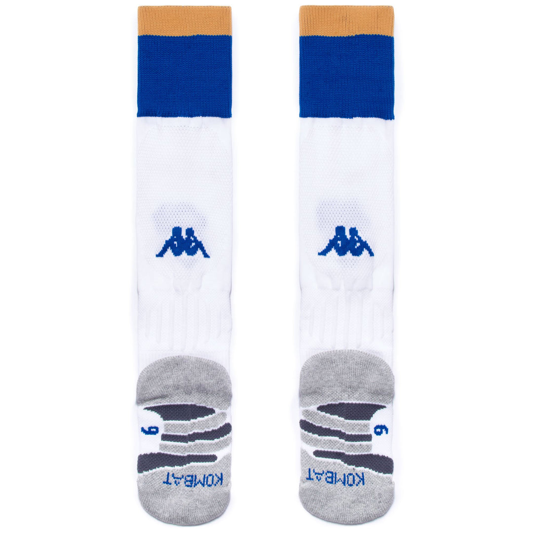 Socks Man KOMBAT SPARK PRO BRESCIA 1PACK Knee High Sock WHITE - BLUE IMPERIAL Dressed Side (jpg Rgb)		