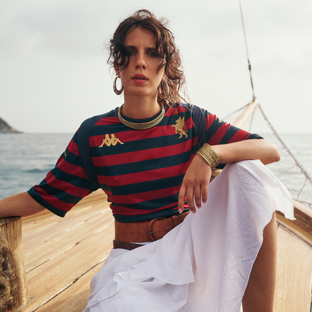 Maglia da calcio da uomo blu del Genoa, vestibilità slim, in tessuto jacquard. 02