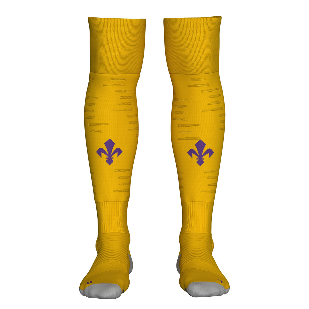Calcetines de fútbol amarillos ACF Fiorentina hasta la rodilla para hombre con esponja anatómica 01