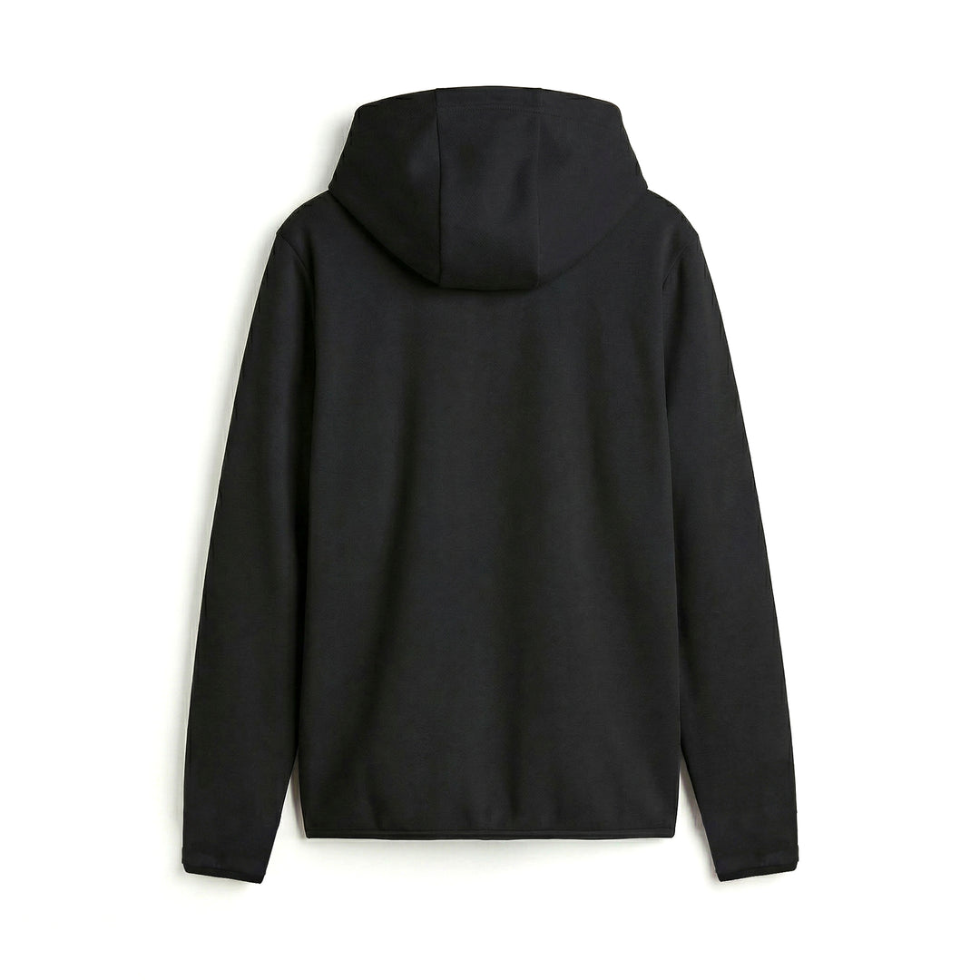 Sweat à capuche zippé noir pour homme, coupe classique, style sportswear. main