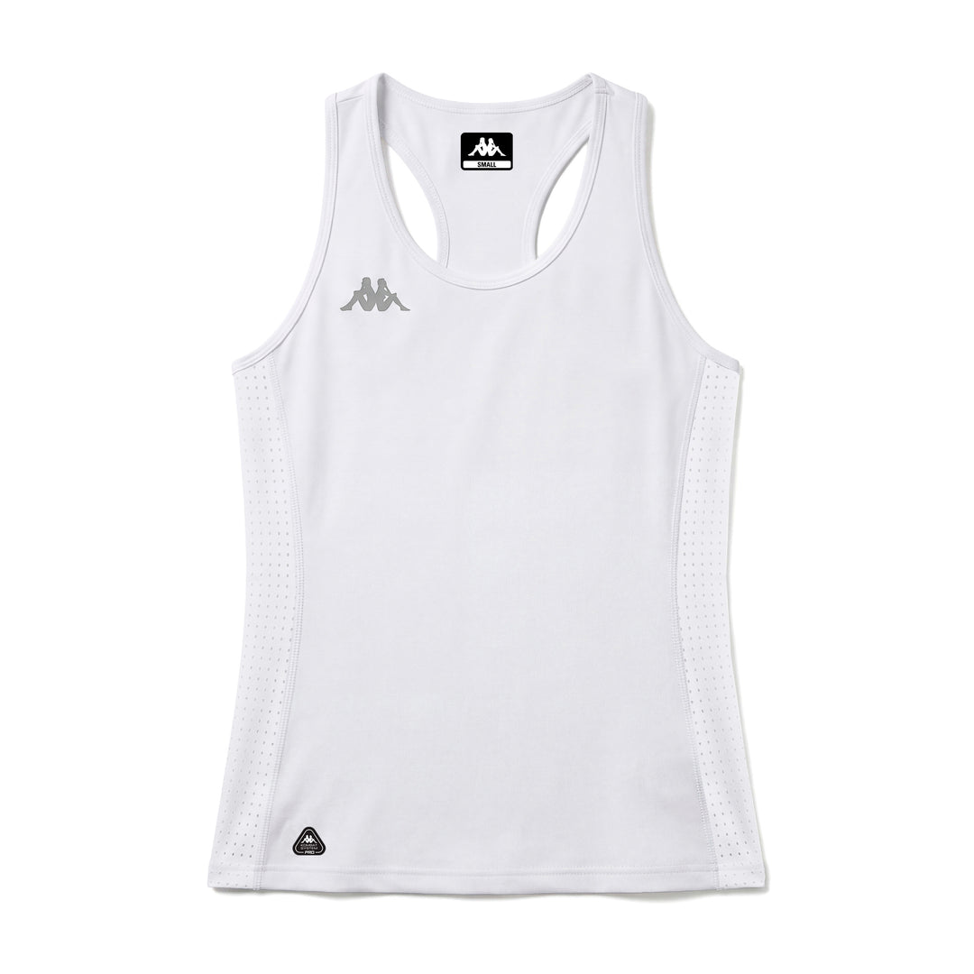 Camiseta de tirantes blanca de corte ajustado para mujer confeccionada en tejido de punto elástico 01