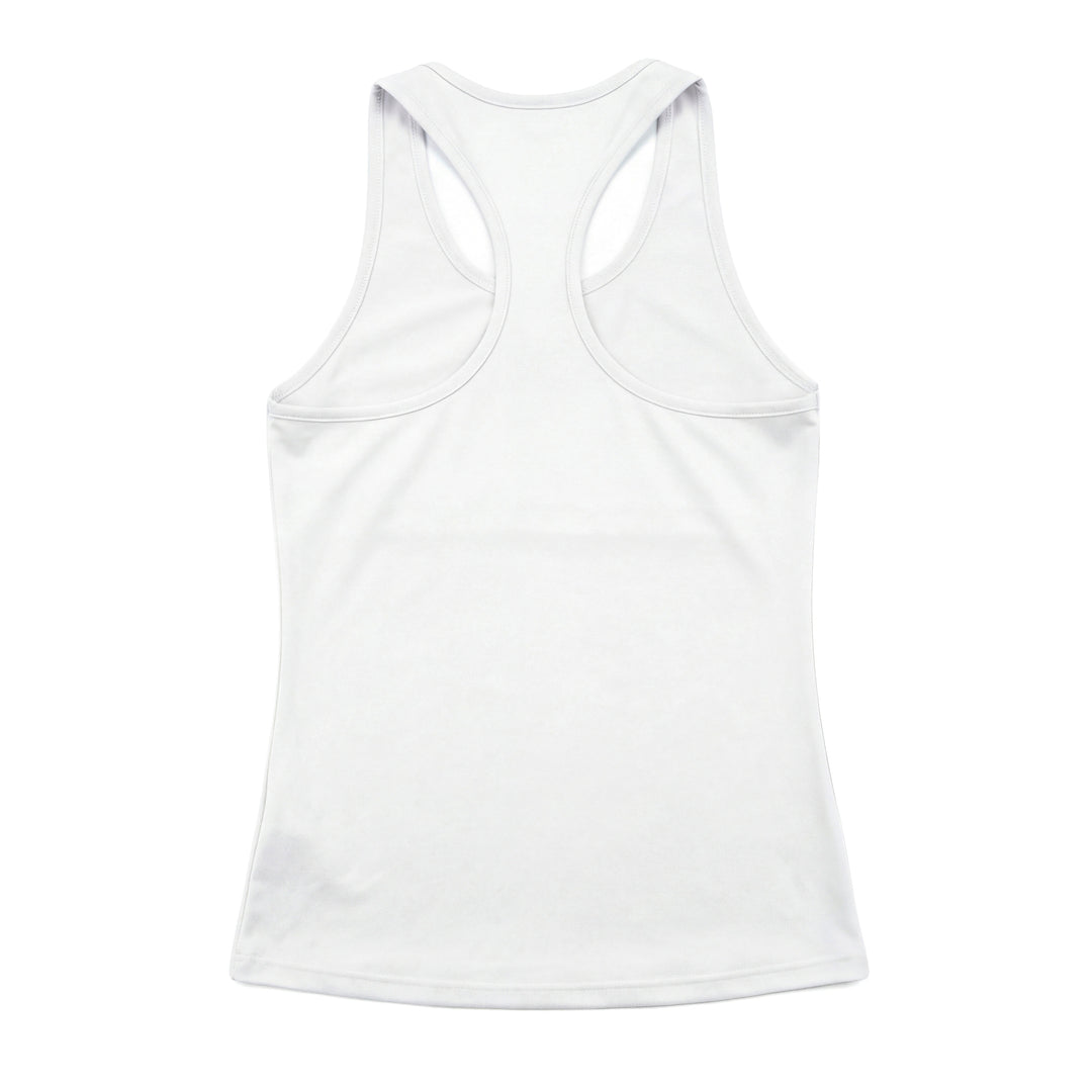 Canotta da corsa bianca da donna vestibilità aderente in tessuto jersey elasticizzato main