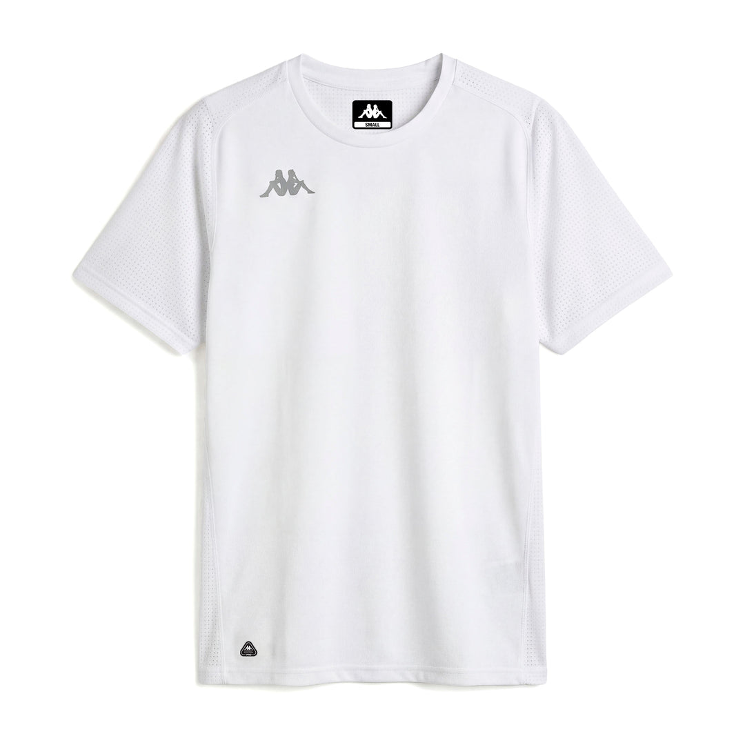 T-shirt de course à pied blanc pour femme, en tissu mesh. 01