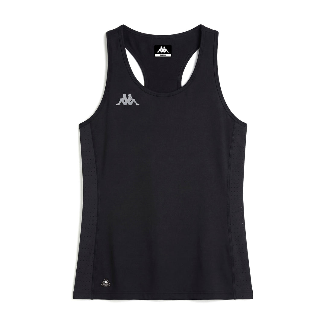 Camiseta de tirantes negra de corte ajustado para mujer confeccionada en punto elástico 01