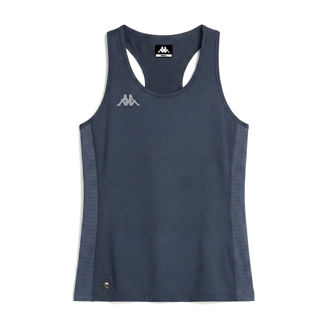 Camiseta sin mangas azul de punto elástico ajustado para mujer ideal para correr 01