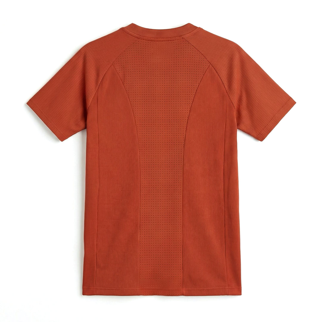 T-shirt de sport extensible orange pour homme, coupe classique, idéal pour l'entraînement main