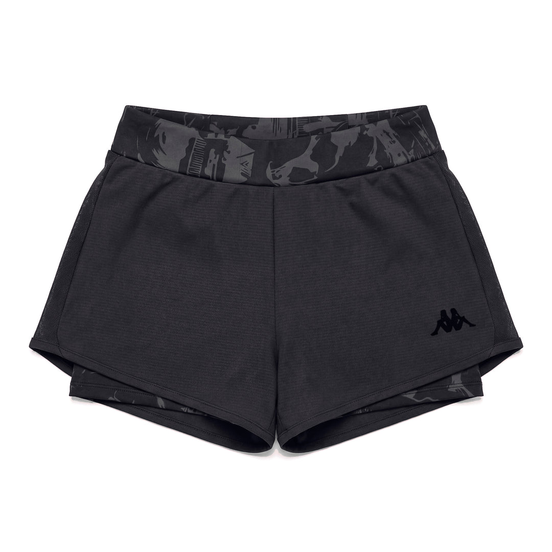 Pantalones cortos de entrenamiento ajustados y elásticos para mujer de color negro con inserciones de malla main