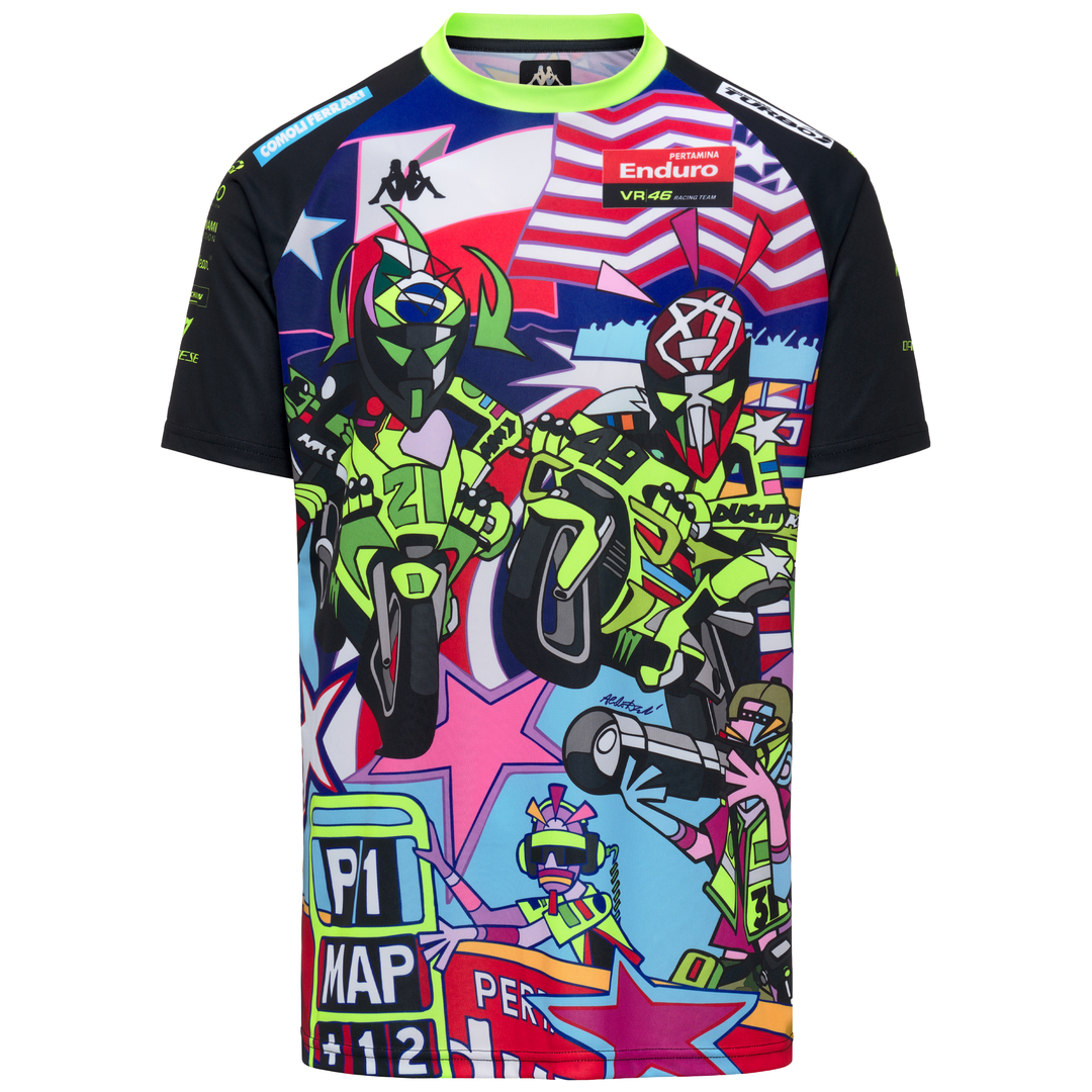 Black Men's VR46 Motorcycling Shirt with Graphic Design 01