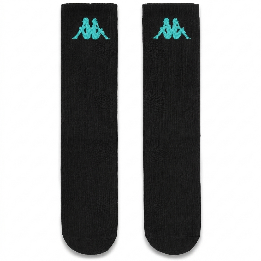 Kappa FuturFestival Black Unisex Sportswear Crew Socks with Blue Front Logo 02