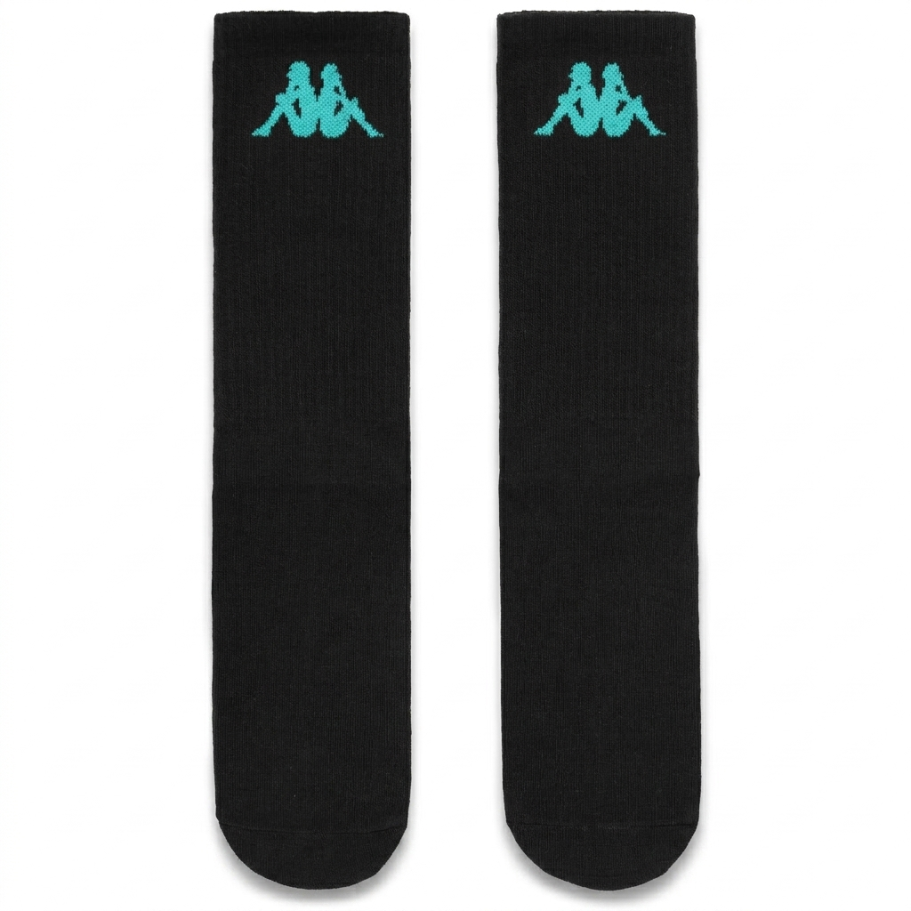 Kappa FuturFestival Black Unisex Sportswear Crew Socks with Blue Front Logo main