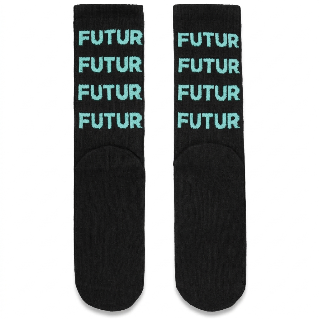 Kappa FuturFestival Black Unisex Sportswear Crew Socks with Blue Front Logo main