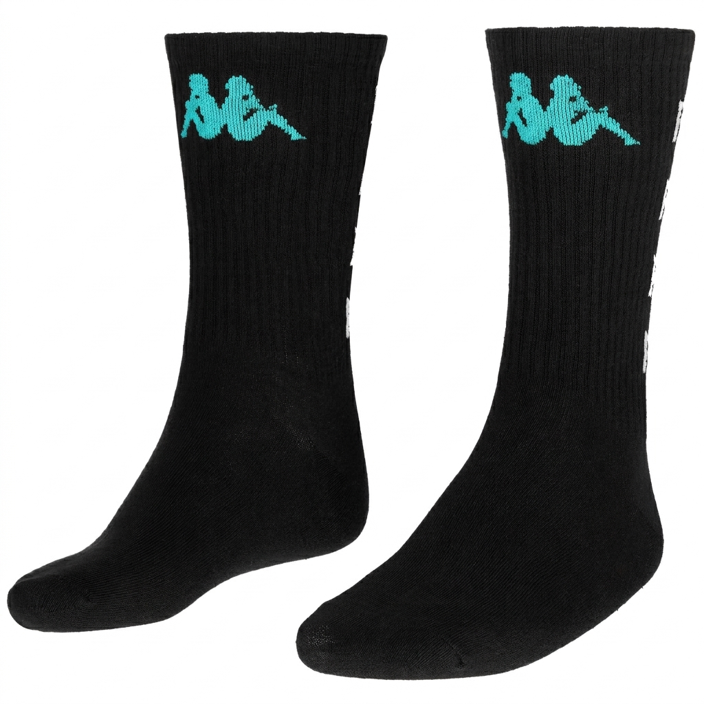 Kappa FuturFestival Black Unisex Sportswear Crew Socks with Blue Front Logo 01