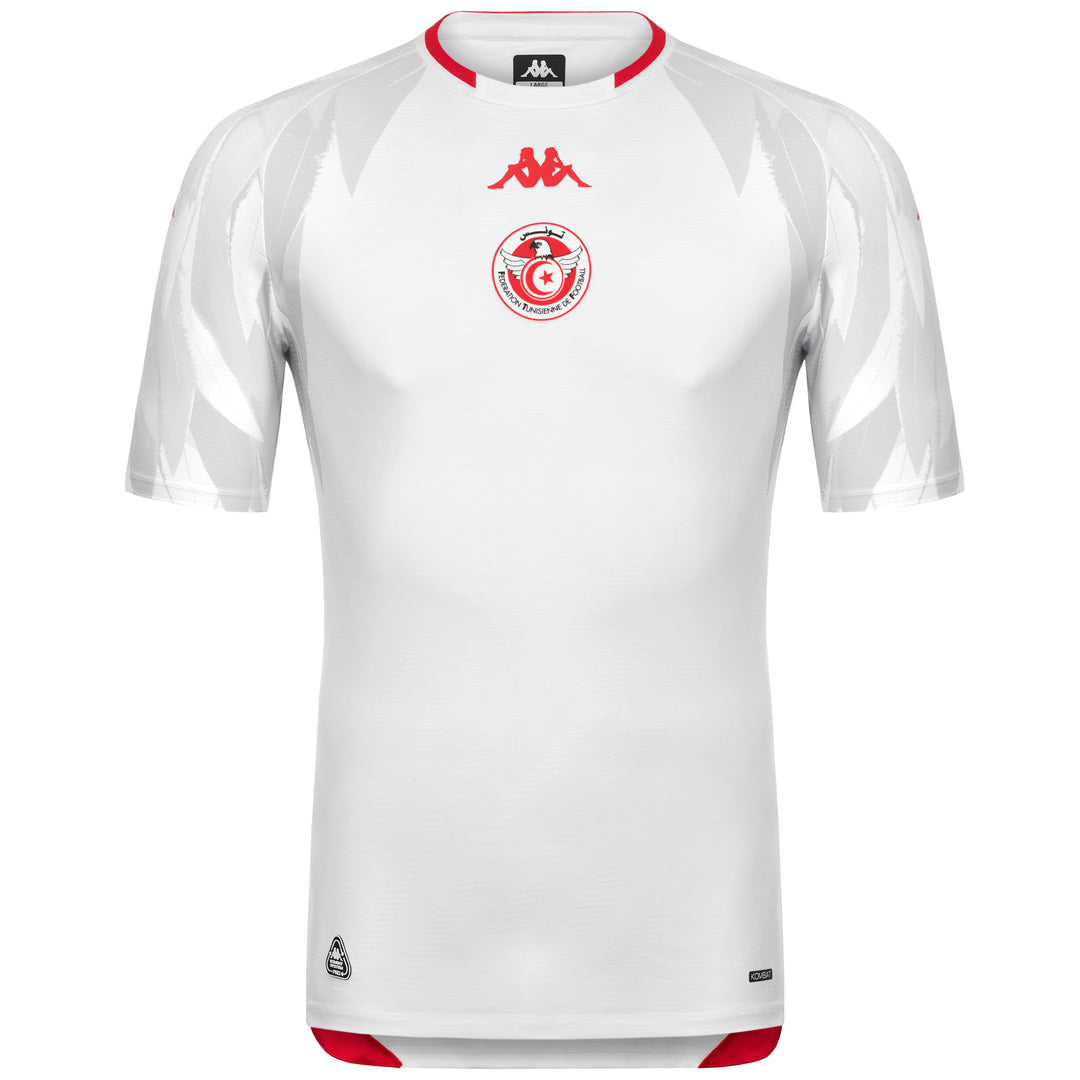 Maglia da calcio bianca da uomo della Tunisia, vestibilità regolare, in poliestere riciclato. 01