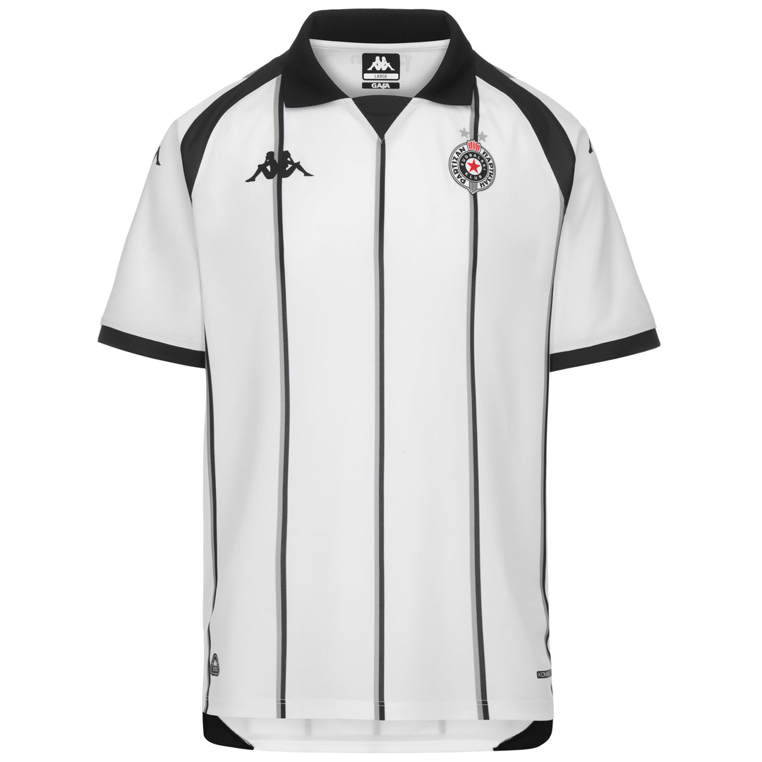 Maglia sportiva da uomo bianca e nera in poliestere riciclato. 01
