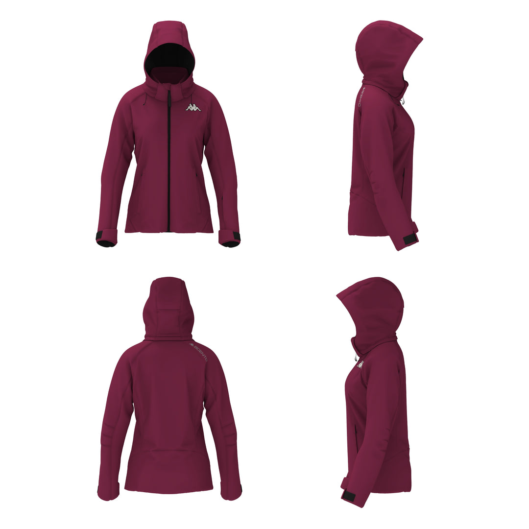 Veste de ski rembourrée rouge pour femme, coupe ajustée, avec protection imperméable main