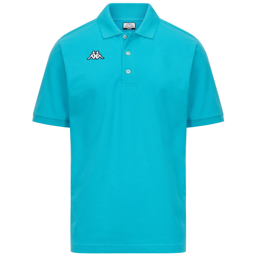 Polo da uomo in cotone blu turchese con logo 01