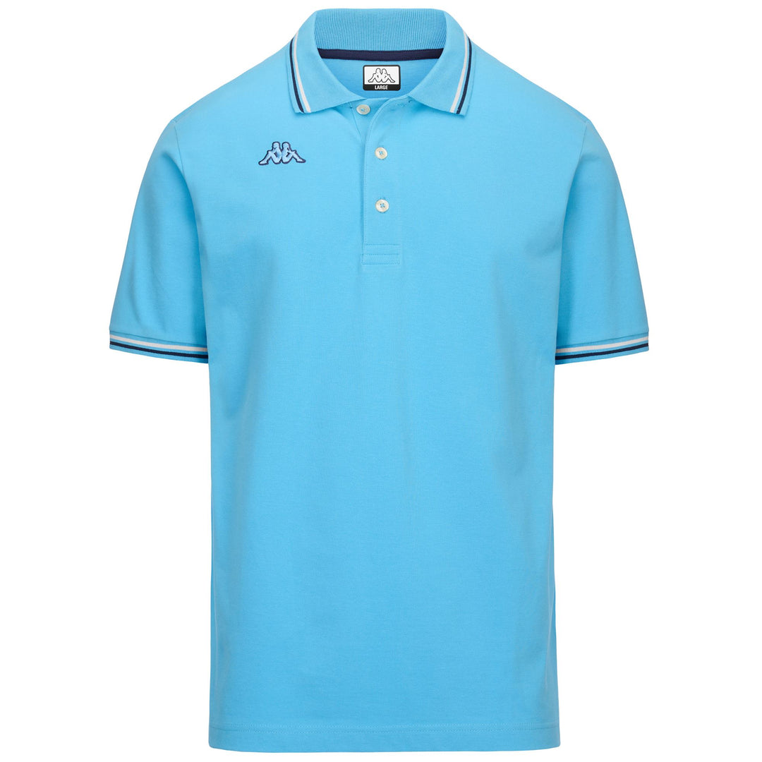 Light blue Men's Cotton Polo Shirt with Striped Collar 01