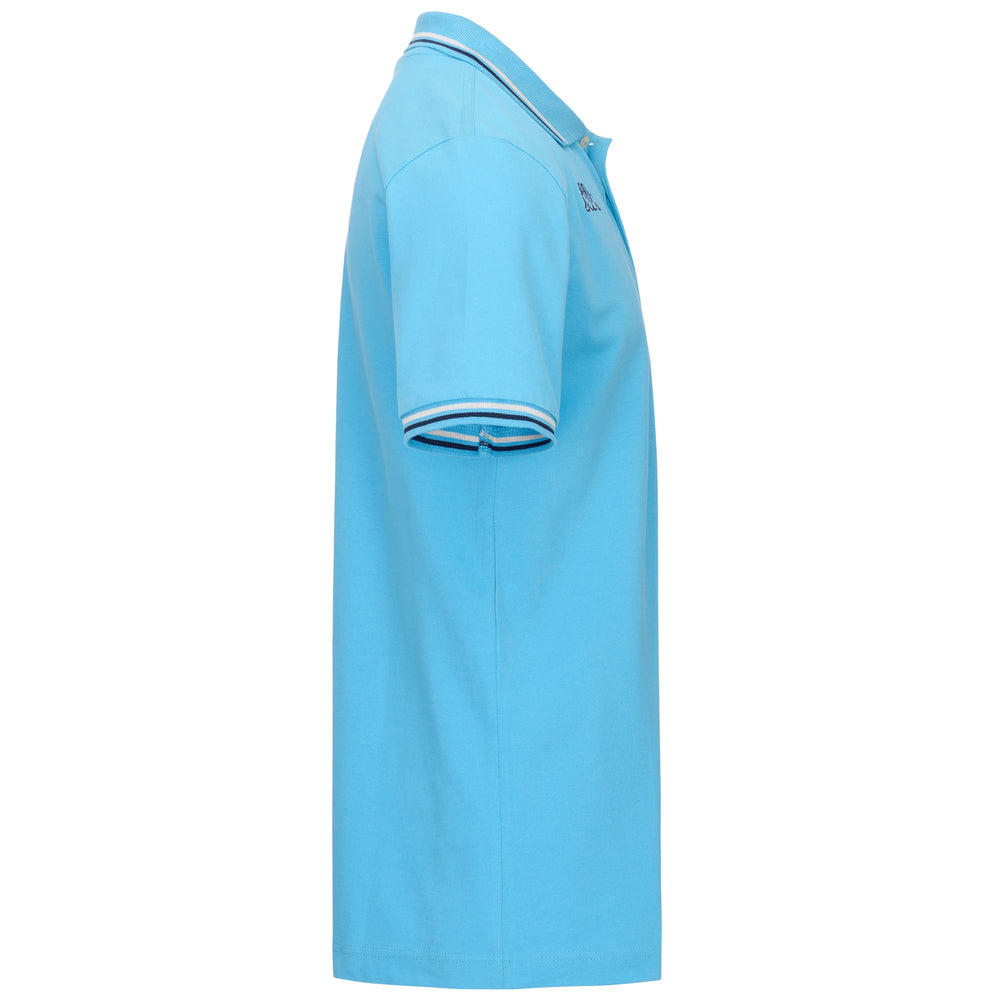 Light blue Men's Cotton Polo Shirt with Striped Collar 02