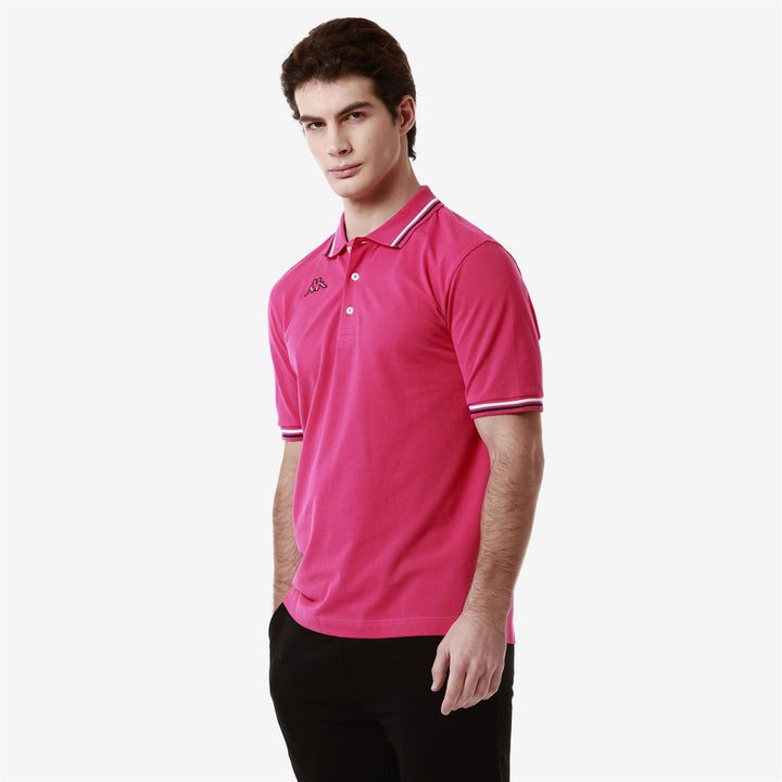 Polo Shirts Man LOGO MALTAX 5 MSS Polo PINK INTENSE - BLUE MARINE - WHITE Dressed Front Double		