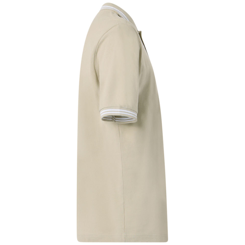 Beige Yellow Men's Cotton Polo Shirt with Contrast Stripes 02