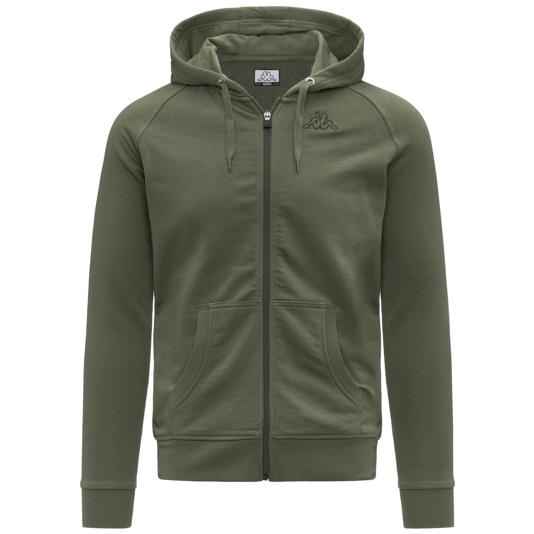 Sudadera con capucha verde oliva para hombre, corte entallado, cremallera completa y bolsillo tipo canguro 01