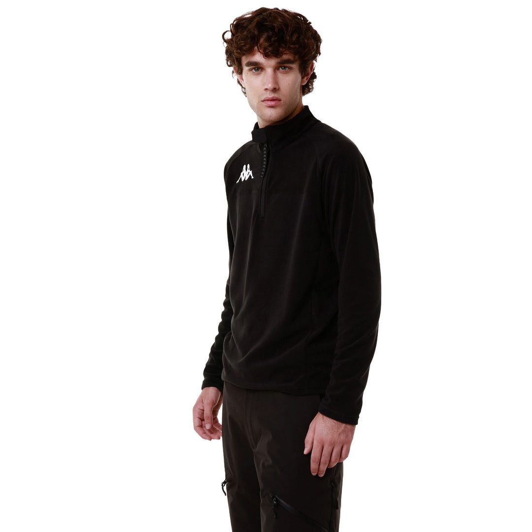 Pull de ski unisexe noir en polaire microfibre, coupe ajustée main