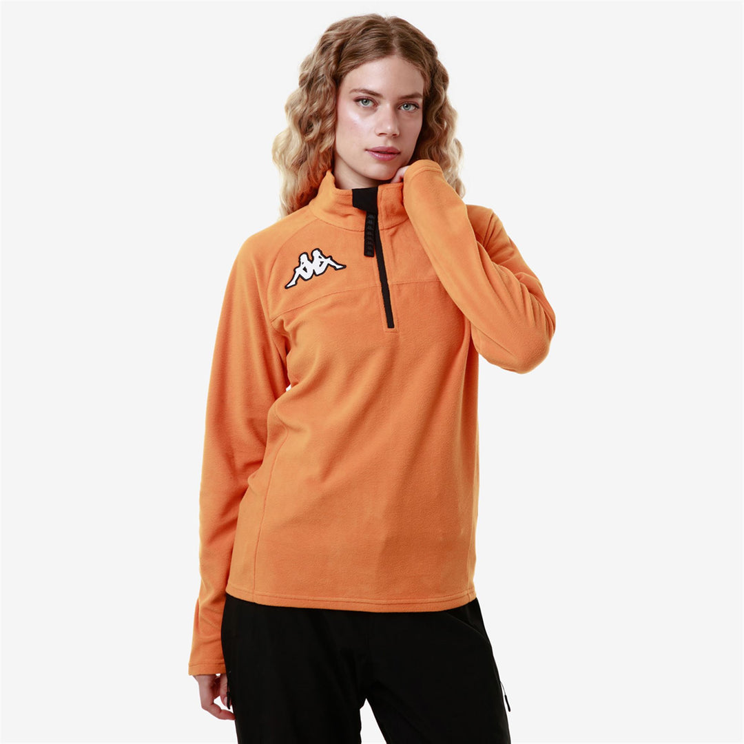 Pull de ski unisexe orange en polaire microfibre, coupe ajustée main