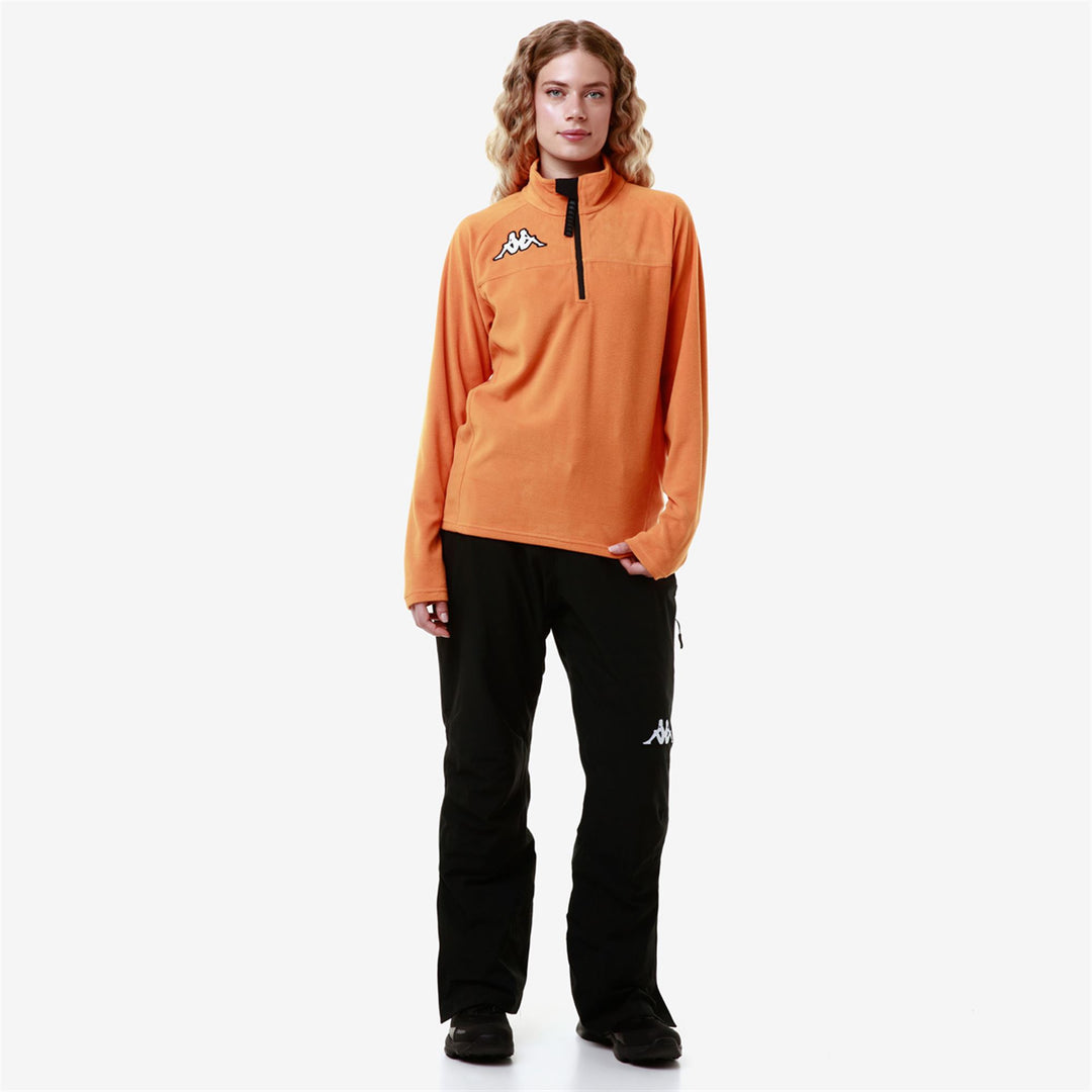 Pull de ski unisexe orange en polaire microfibre, coupe ajustée 01