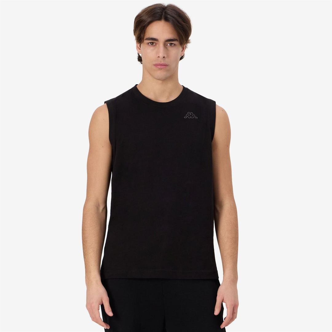 T-shirt senza maniche da uomo nera con logo in cotone main