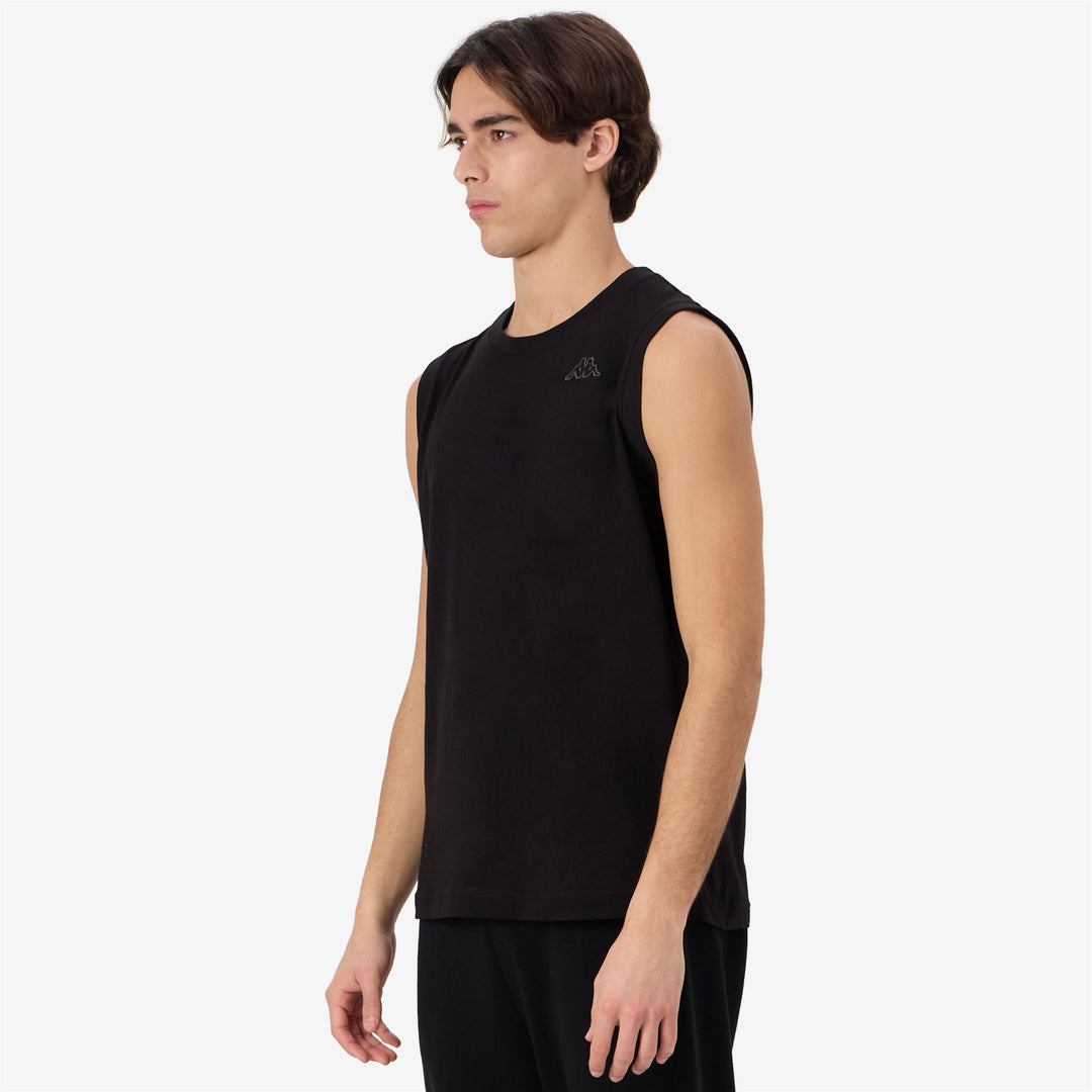 T-shirt senza maniche da uomo nera con logo in cotone main