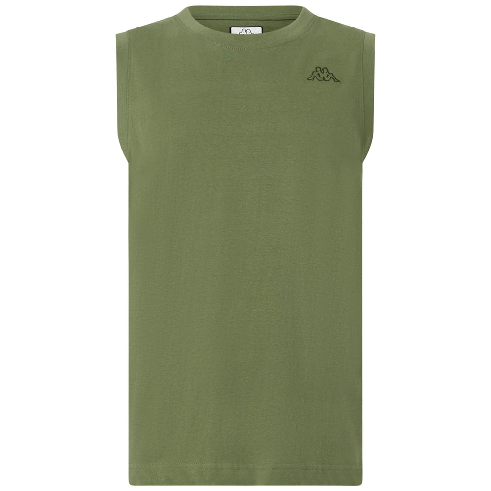 Olive green Men's Sleeveless Logo T-Shirt in Jersey Fabric 02