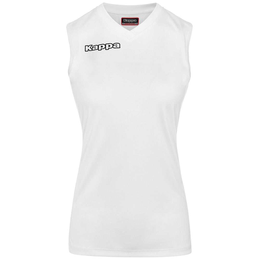 Camiseta sin mangas blanca de corte ajustado para mujer, ideal para jugar al voleibol. 01