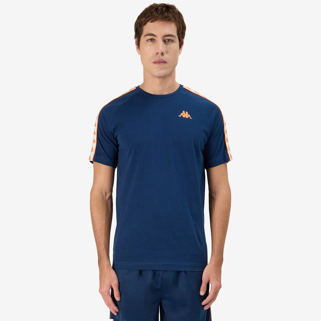 T-shirt sportiva slim fit da uomo blu e arancione main