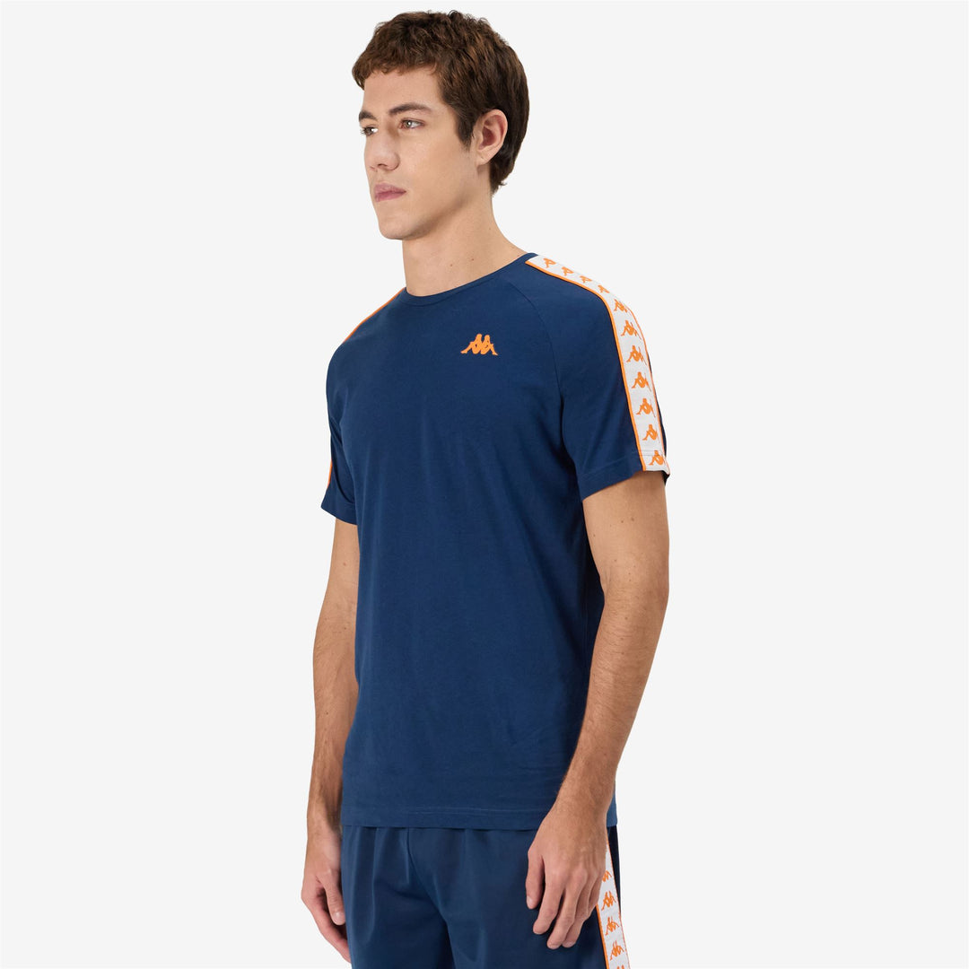 T-shirt sportiva slim fit da uomo blu e arancione main