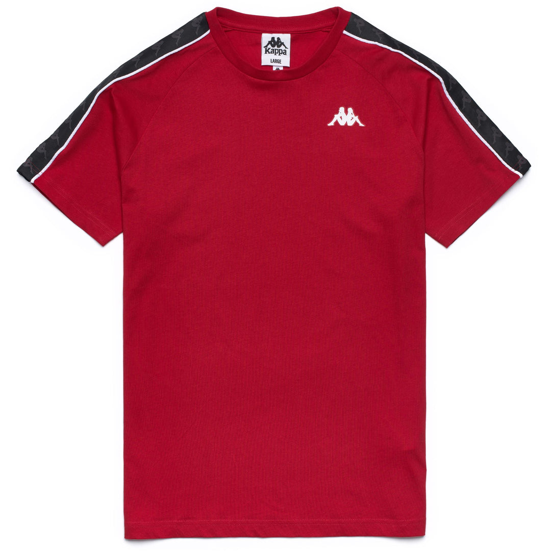 Camiseta roja de corte entallado para hombre con logotipo y ribete de Omini 01