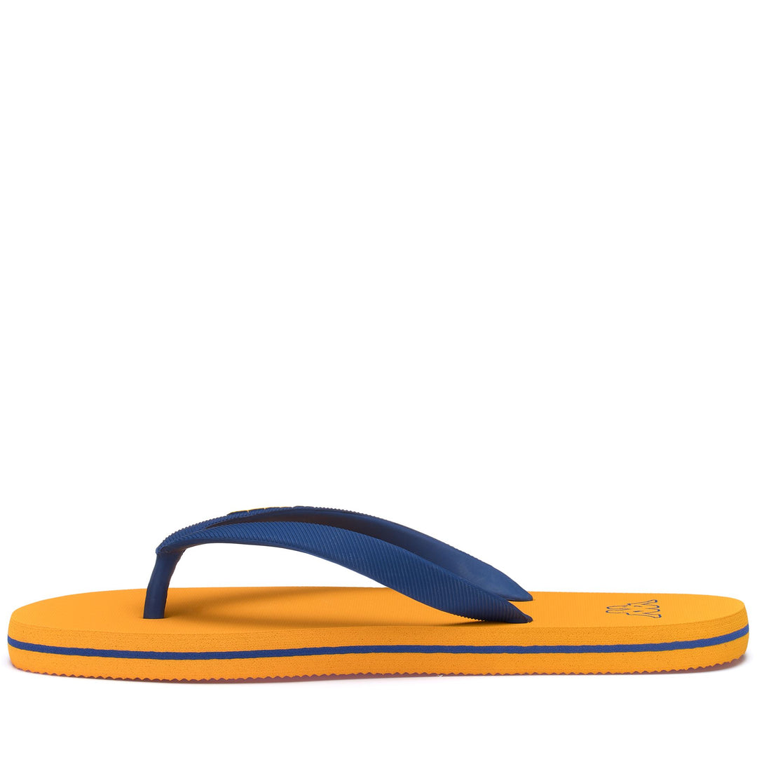 Flip-Flops Unisex LOGO MOKER Thongs YELLOW-BLUE Dressed Side (jpg Rgb)		