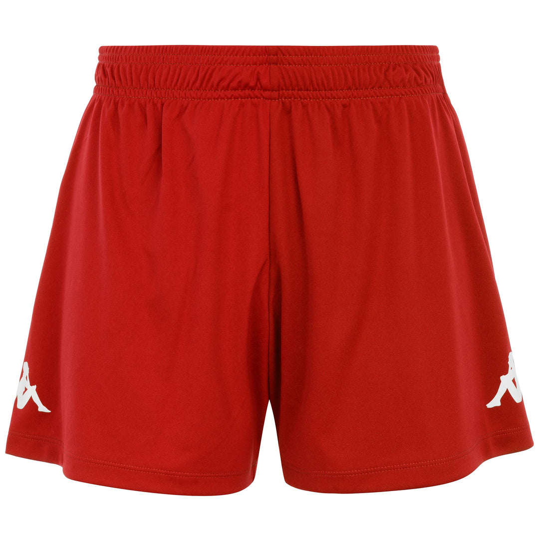 Pantaloncini da allenamento da calcio da donna, vestibilità slim, in tessuto interlock, di colore rosso. 01