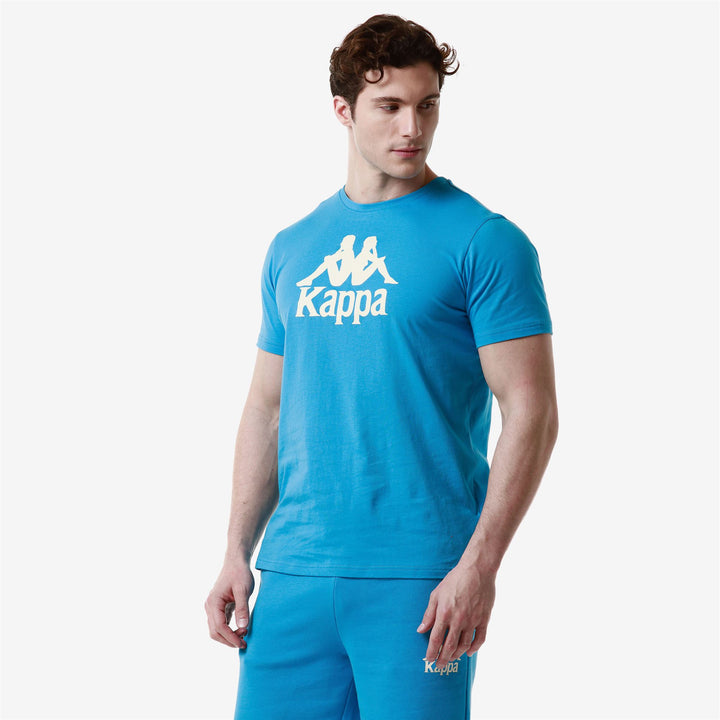 T-ShirtsTop Man AUTHENTIC   ESTESSI T-Shirt BLUE MALIBU - WHITE ANTIQUE Dressed Front Double		
