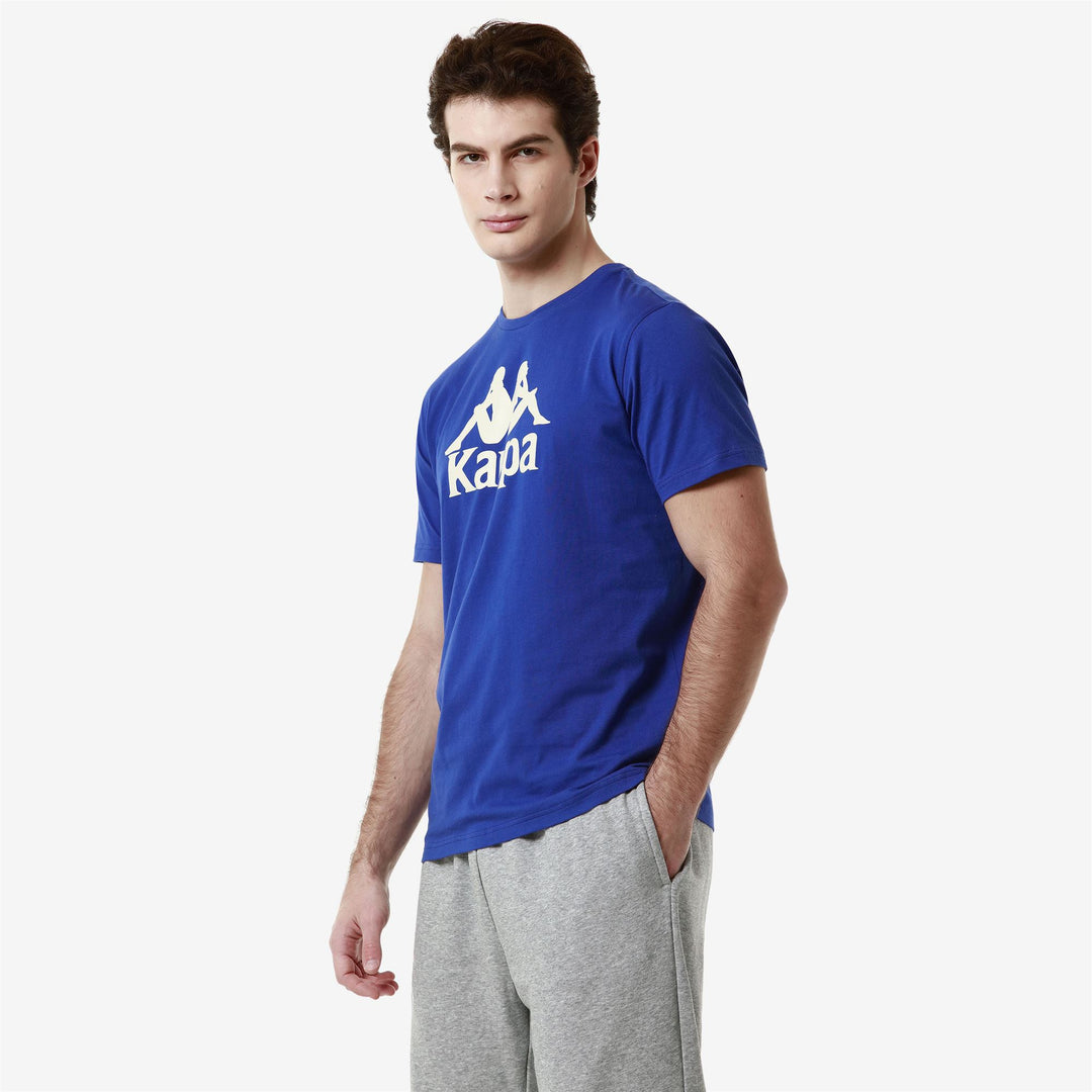 T-ShirtsTop Man AUTHENTIC   ESTESSI T-Shirt BLUE ROYAL-WHITE ANTIQUE Dressed Front Double		