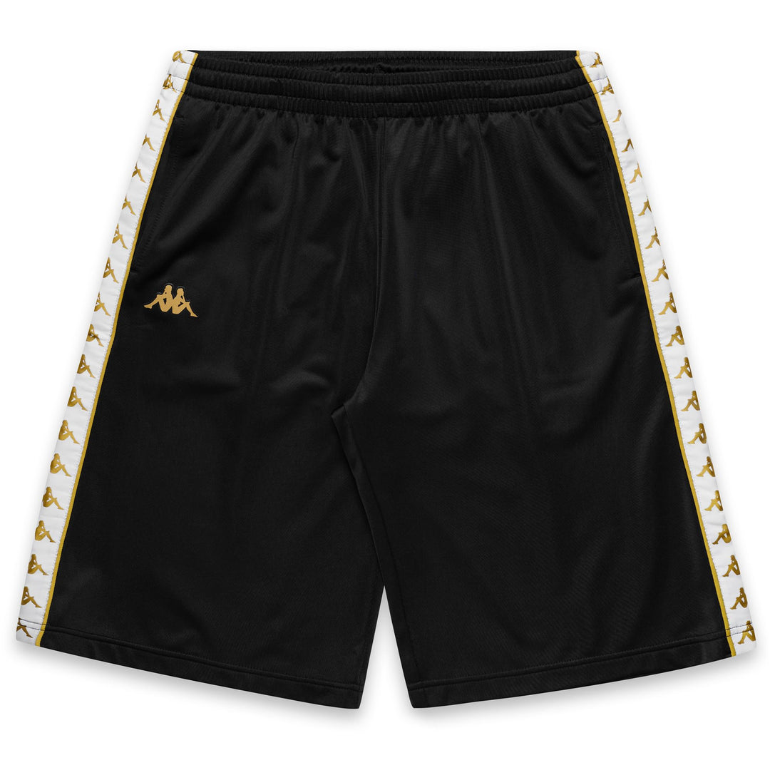 Pantalones cortos deportivos negros y amarillos para hombre con cordón y bolsillos 01