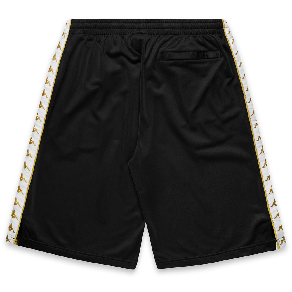 Pantalones cortos deportivos negros y amarillos para hombre con cordón y bolsillos 02