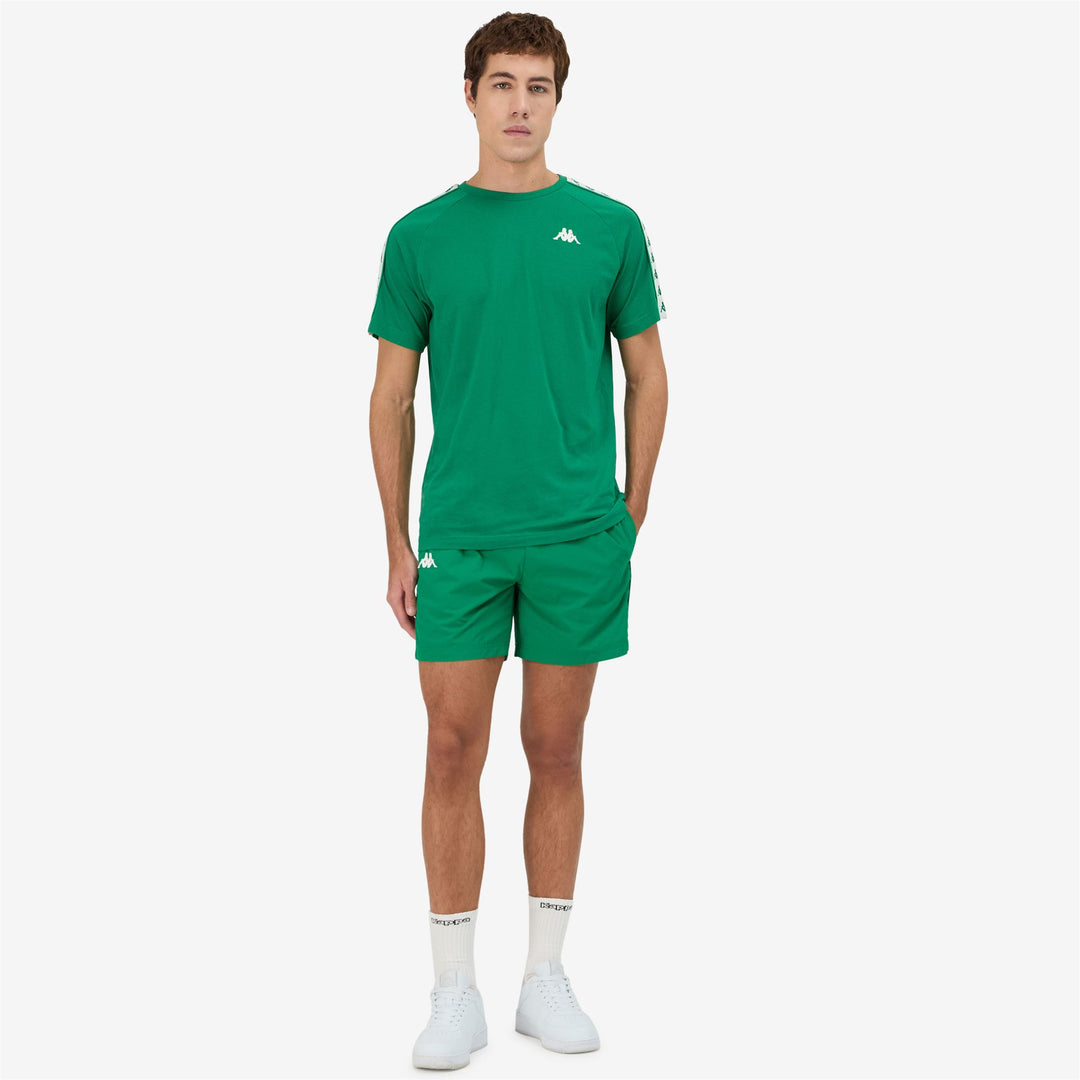 Bañador deportivo para hombre, color verde y blanco, con cintura elástica 01