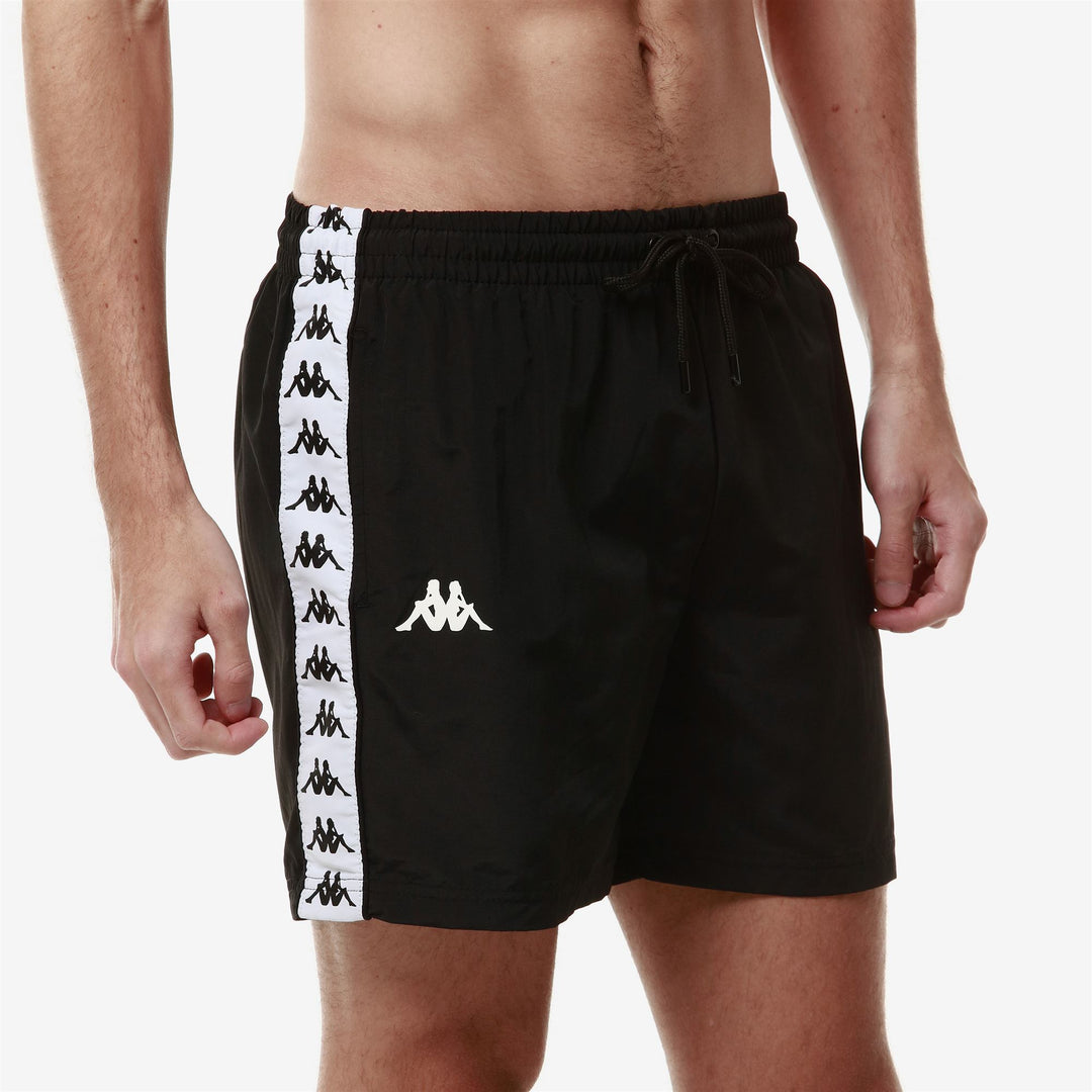 Black White Men's Sport Swimming Trunks with Elastic Waistband main